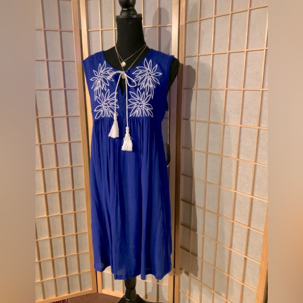 NWT  2pc Hanni - Royal blu Gauze frabic sleeves dress. Sz L